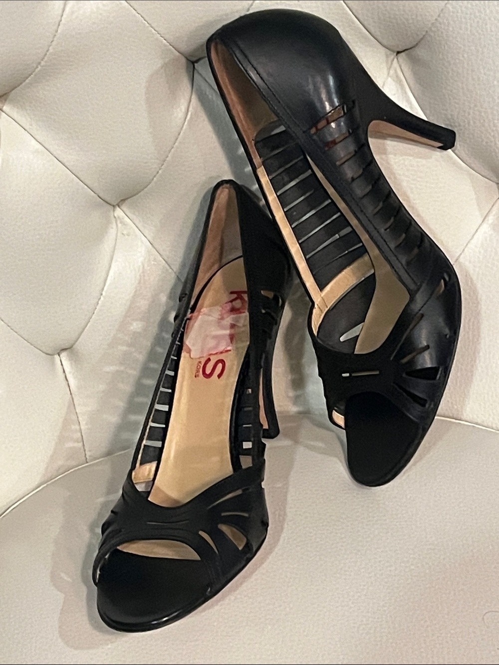 KORS Michael Kors Black Leather Peep-Toe Heels Pump 8.5